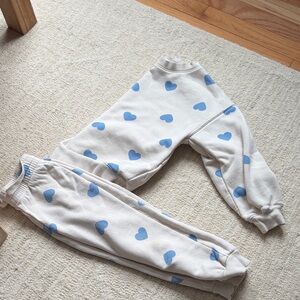 Beige and baby blue hearts cotton matching set